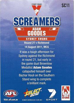 2012 Select AFL Champions - Screamers #SC11 Adam Goodes Back